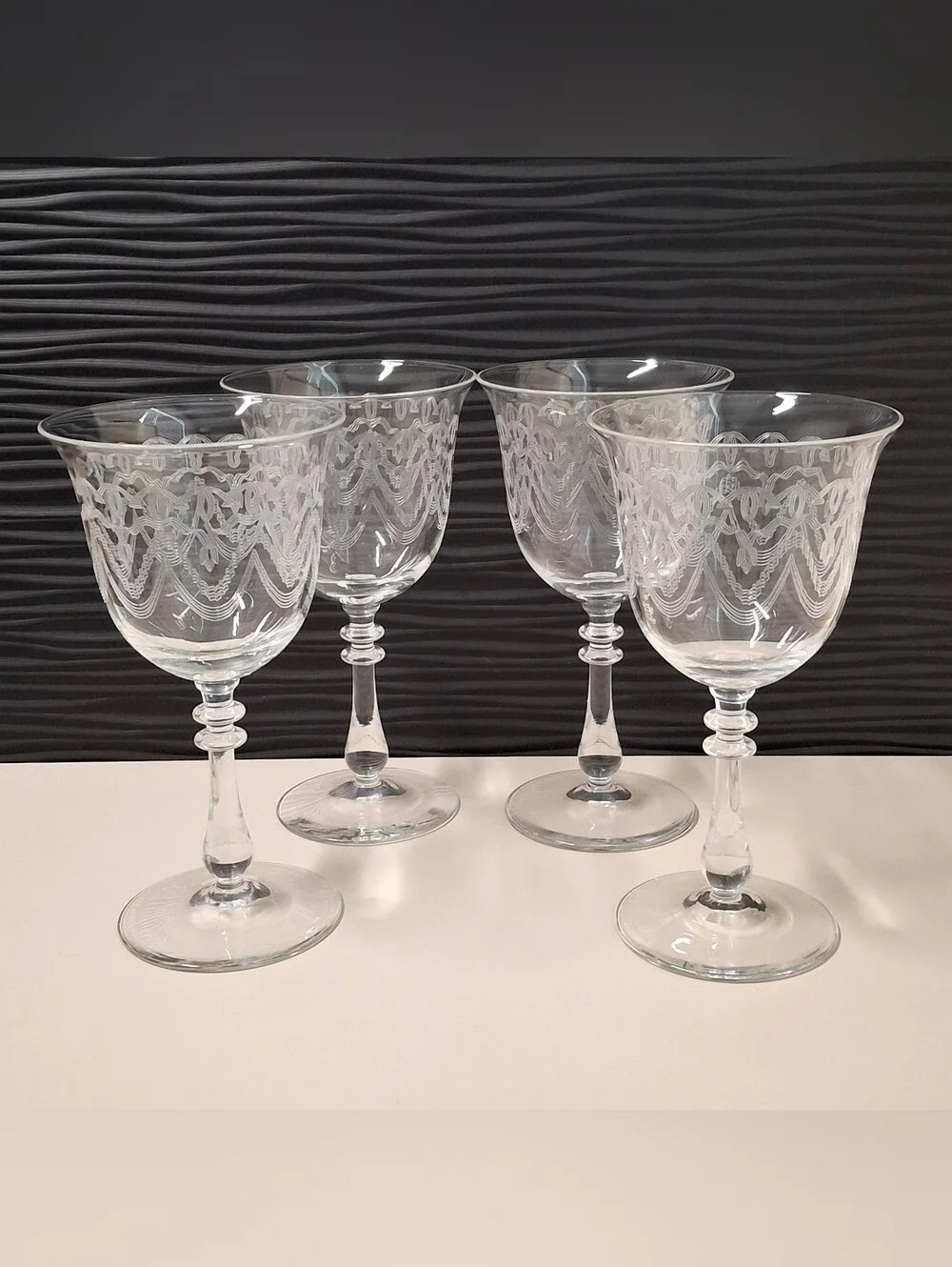 VTG Bryce Crystal Etched Water Wine Goblets Glasses Pattern 784 Set Of Four